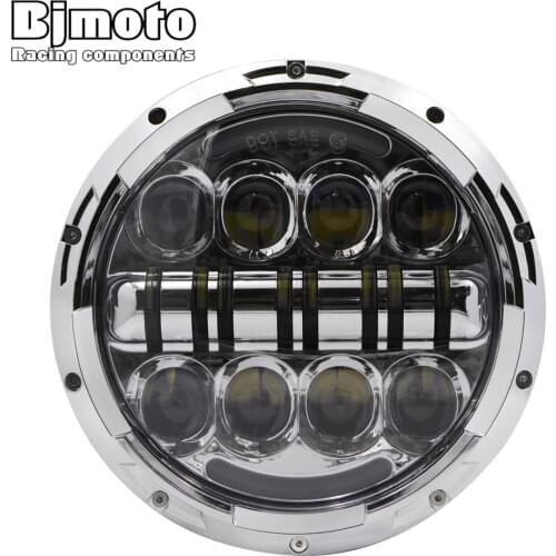 BJMOTO 7" 80W Motorcycle LED Headlight Turn Signal DRL Angel Eye Headlamp For Softail Touring Trike