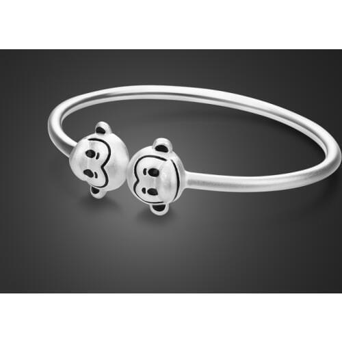 Cute Baby Jewelry S925 Sterling Silver Bangle Monkey Pattern Design Open Bracelet Kids Solid Silver Bracelet Not allergic bijoux