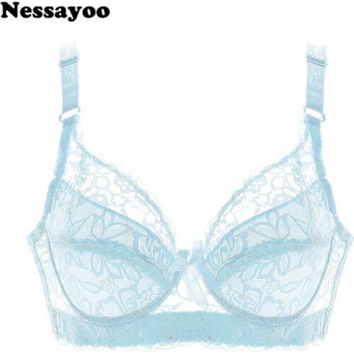 Plus Size Push up Ultra thin Sexy Full Lace Coverage Flower Adjustable Bras Intimates Fashion 75-105 B C D Cup Big Size Lace Bra
