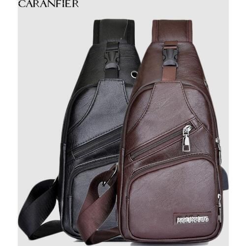 CARANFIER 2PCS Wateproof PU Shoulder Bag MenS Charging Bag MenS USB Chest Bag Diagonal Package Messenger Bag Chest New 2019