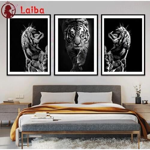 Black And White Animal Tiger Art full square/round Diamond Painting rhinestones of Diamond Embroidery diy handmake 5d 3 pcs gift