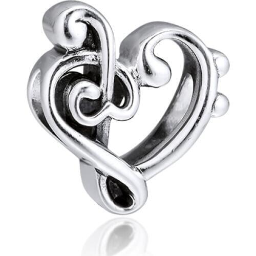 CKK Silver 925 Jewelry Heart Treble Clef Charm Fits Original Bracelets Sterling Silver Beads