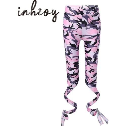 Kids Girls Camouflage Printed High Waist Stretchy Leggings Fitness Yoga Pants Tracksuit Children Gymnastics Ballet Dance Wear