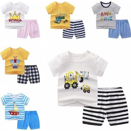 Children Stripe Short Sleeve Set Baby Cotton T-shirt Shorts 2 Pieces Set Girls Summer Clothes Kids Clothing