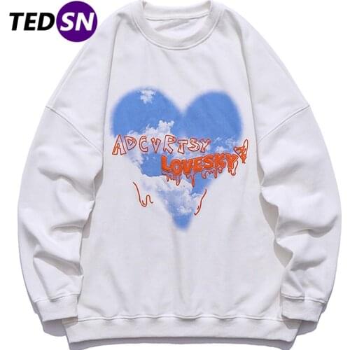 2021SS Blue Sky and White Clouds Foamed Letters Casual Loose Tshirts Streetwear Hip Hop Harajuku Cotton T-Shirts Sweatshirts