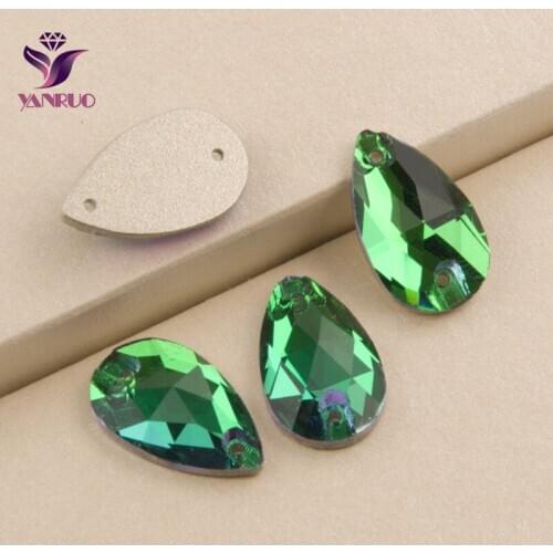 YANRUO 3230 Drop Emerald Sew on Strass Green Rhinestone Flat back Sewing Rhinestones Clothes Stones Crystals