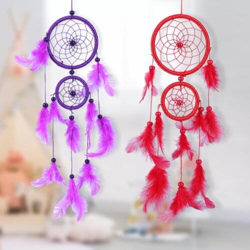 Purple Dream Catcher Hanging Decoration Feather Dreamcatcher Ring Wind Chimes Feather Pendant Creative Car Decor