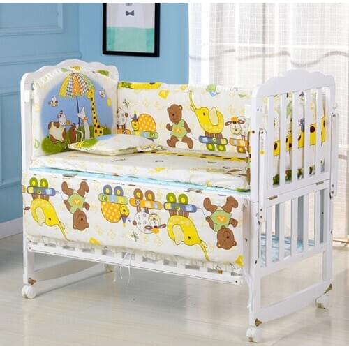 6pcs Giraffe Crib Bedding Set Baby Bedding Set Baby Bed Linens for Girl Boy Cartoon ,include(4bumper+matress+pillow)