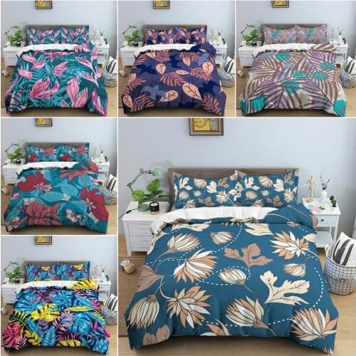 Leaves Printed Bedding Set with Pillowcase Duvet Cover Single/Queen/King Size Quilt Cover Bedroom Home Texile