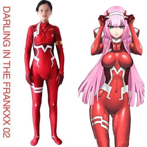 Halloween Costumes Darling In The Frankxx 02 Zero Two Cosplay Jumpsuit Fitted Tights 3D Printing Zentai Bodysuit + Wig