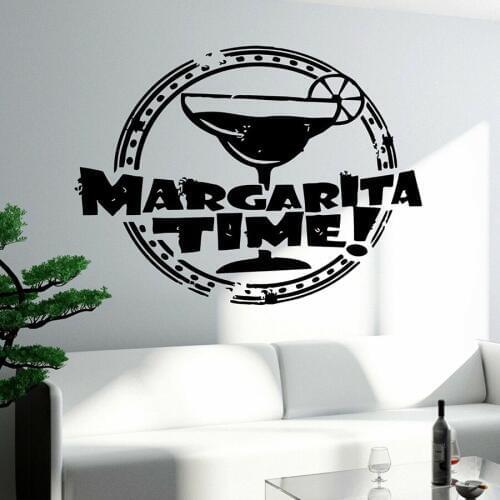 Margarita Time Wall Decal Words Bar Alcohol Drink Glass Cup Door Window Refrigerator Vinyl Stickers Kitchen Art Mural Decor M942