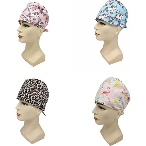 Cute Animals Leopard Embroidery Nurse Hat for Women Men Gorros Quirurgic Salon Pharmacy Bonnet Cap Lab Pet Doctor Surgicals Cap