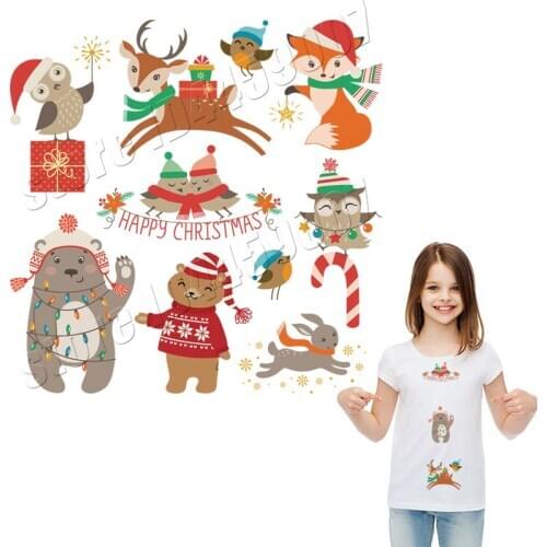 Cute Christmas Parches Decor On Clothing New Design Thermal Transfer Patches Popular DIY Washable Stickers For Clothing
