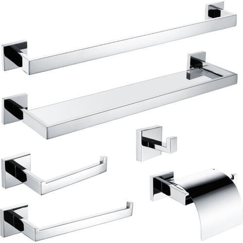 Bathroom Hardware Set Chrome Polished Glass Shelf Holder Toilet Paper Holder Towel Bar Hook Bathroom Accessories Free Shipping