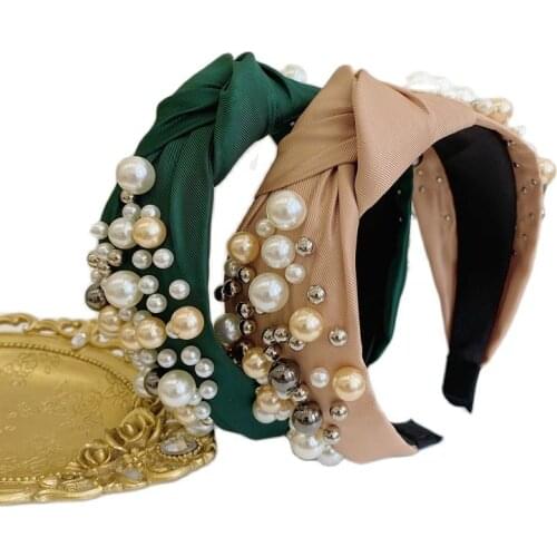 New Fashion Womens Hair bands pearl Headbands Girls Hair accessories knotted headbands Solid Color headband boutique headwear