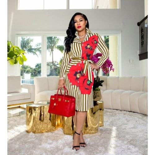 TNNAOFF New Popular Striped Flower Bandage Dress for Women Birthday Outfits Sexy Long Sleeve V-neck Button Casual Maxi Dresses