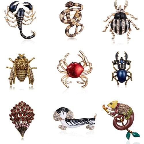 Rinhoo Unisex Animal Insect Brooches Painting Oil Scorpion Snake Crab Brooch Pin Suit Coat Sweater Accessories