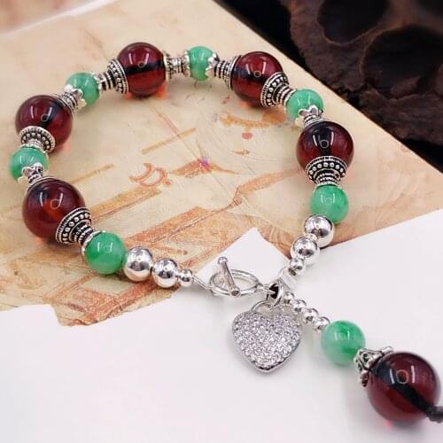 Angelas original jewelry) Natural amber blood amber with A cargo Myanmar jadeite 925 silver bracelet bracelet