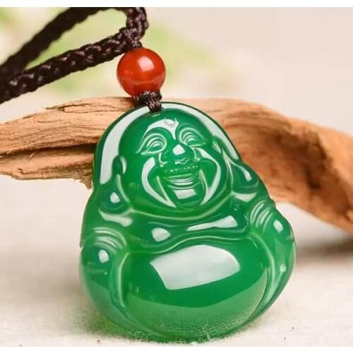 Green red Color Ice AAA Green Chalcedony Pendant Laughing Buddha Lucky Fine Carving Buddha Pendant Necklace
