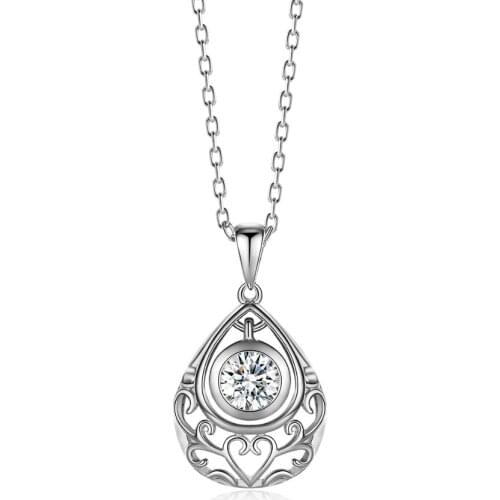 Trendy Water Drop Pendant Necklace for Women 925 Sterling Silver Rhinestone Crystal Skeleton Heart Pendant Girls Jewelry