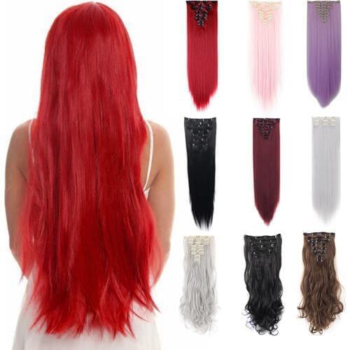 Lelinta 18'' 24'' Straight/Wavy Curled Natural Clip In Hair Extensions Thick Full Head Long Soft Silky Synthetic Colored Hair