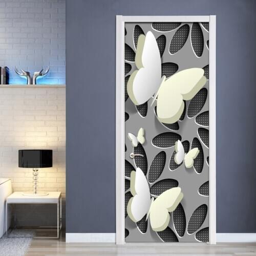 PVC Self-Adhesive Waterproof Door Sticker 3D Stereoscopic Butterfly Modern Wall Mural Wallpaper Living Room Bedroom Door Sticker