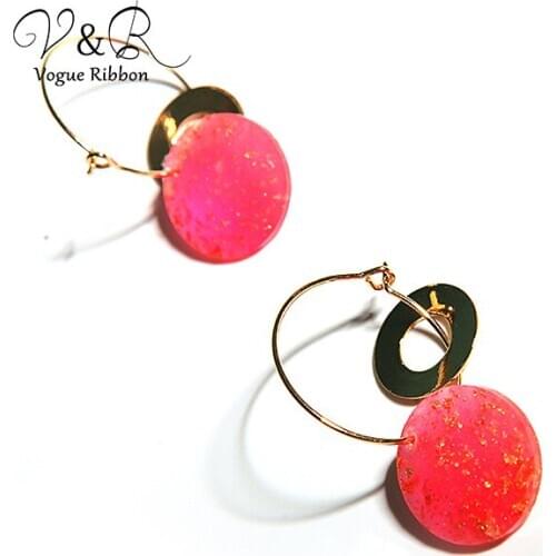 Earring Metal Circle Hoop With Colorful Acrylic 2019 Minimalist Simple Fashion Earrings Jewelry For Girl Lady