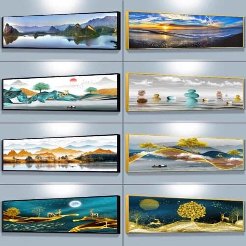 Nordic Abstract Golden Deer Beach Sunset Landscape Posters and Prints Canvas Paintings Wall Art Pictures for Living Room Decor