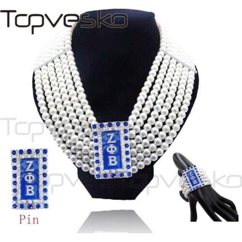Topvekso Fashion Pearls Zeta Phi Beta Big Multilayer Statement Choker Necklace Bracelet Jewelry set
