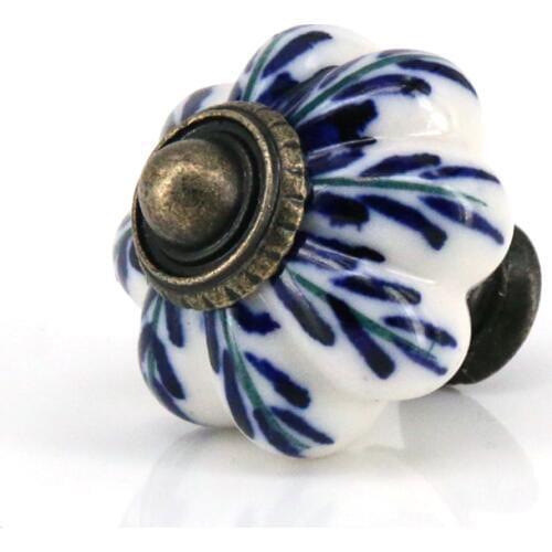 8PCS Vintage Pumpkin Style Ceramic Cabinet Door knobs Drawer Pull Dresser Knob Handle Hand Painted Blue Knob