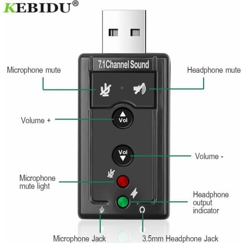 KEBIDU External USB VIRTUAL 7.1 Channel 3D Speaker Audio Sound Card Mic Adapter 3.5mm Jack for Desktop Notebook Stereo Converter