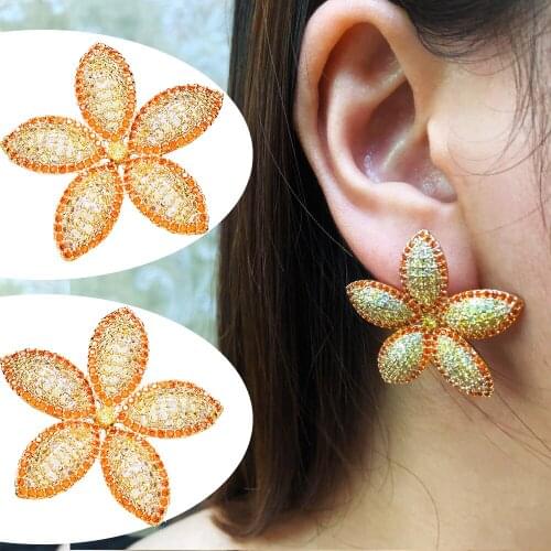 High Quality BOHO Gorgeous Shiny Big Flower Earrings for Women Girl Bridal Wedding Fashion Birthday christmas Gift wholesale