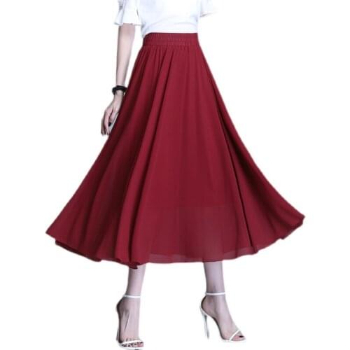 ZG1737 2021 Chiffon skirt womens summer new fashion temperament high-waist a-line pleated skirt cheap wholesale