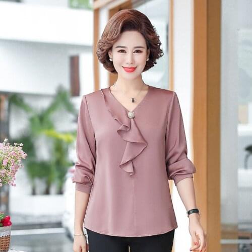 5XL Fashion Women Blouse 2021 Spring Summer V-neck Full Sleeve Casual Shirt Female Pullover Chiffon Tops Office Lady Work Wear