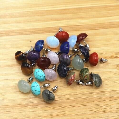 Womens Jewelry 12mm Tiger Eye Amethysts Gem Stone Quartz Non-pierced Push-ear Natural Stone Lapis Lazuli Earrings Earrings