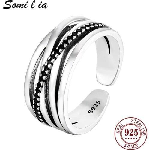 Somi l ia Korean Fashion Layered 100% 925 Sterling Silver Rings for Women Open Finger Ring Female Engagement Rings Fine Jewelry