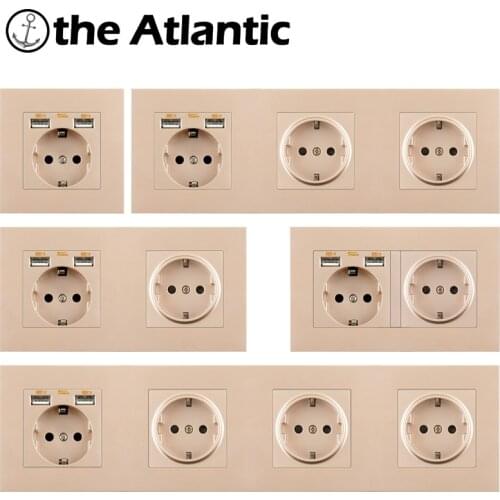 Gold Plastic Europe Wall Power Socket With USB Home Plug Socket Electrical Outlet Single Double Triple Triple Quadruple 146Type