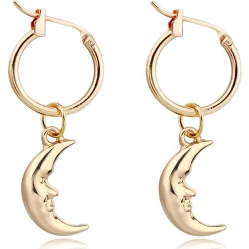 1Pair Gold Color Mini Smile Moon Small Hoop Earrings For Women Trendy Cute Simple Geometric Endless Circle Earrings Jewelry E56