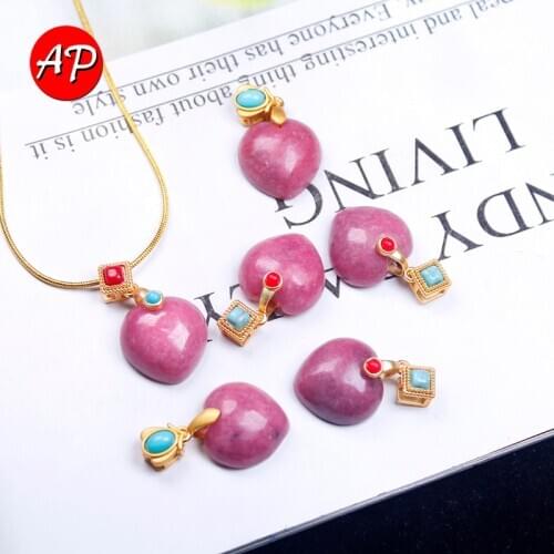 1pc Natural Quartz Crystal Healing Rhodonite Stone Love Heart Shape Gemstone Rock Pendant Necklace DIY Home Decor Crafts