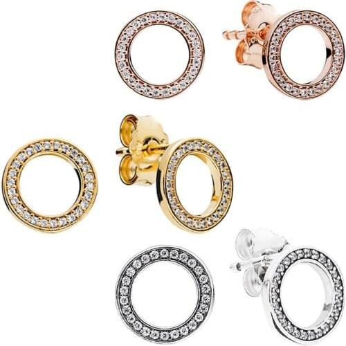 2020 New Authentic 925 Sterling Silver Forever Rose Gold Silver & Zirconia Earring Studs For Women DIY Jewelry Earrings