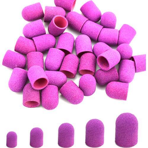 5pcs Purple Plastic Sanding Caps Electric Sand Block With Grip Pedicure Polishing Care Accessories Foot Cuticle Tools