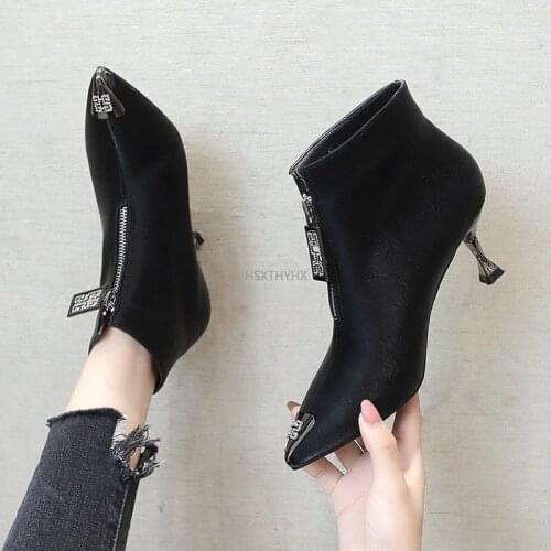 Ankle Boots Female Autumn Boots 2022 New Stiletto Heels Metal Iron Pointed Toe Martin Boots Female Winter Plus Warm Boots Woman