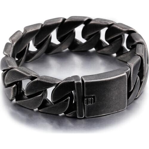 20mm wide 8.66 inch lenght Stainless Steel 145g heavy Vintage black Cuban Chain Bracelet Bangle for mens xmas gifts