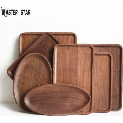 Master Star Black Walnut Wood Tray Hotel Tableware Fruit Pizza Plate High Grade Wooden Dish