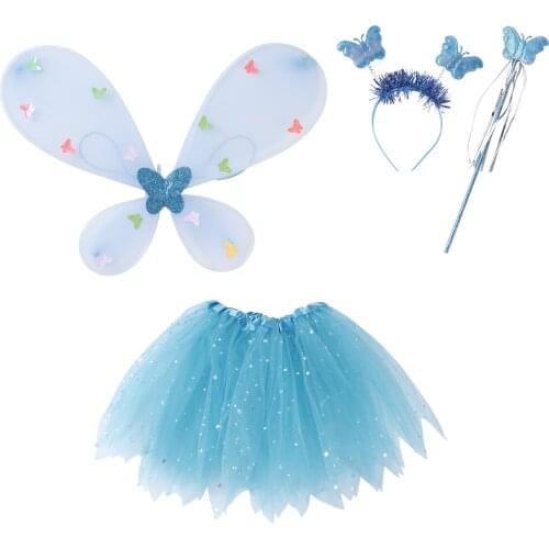 Fairy Butterfly Angel Wing Tutu Skirt for Kid Girl Christmas Halloween Cosplay Party Dress Photography Fairy Stick Glow Headband