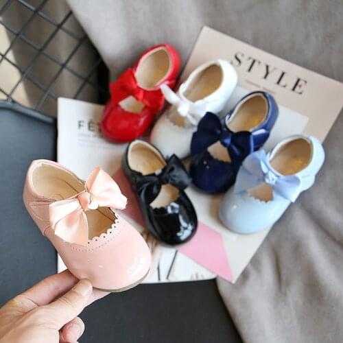 Baby Bowtie Shoes 2020 New Fashion Korean Children Girls Spring Autumn Pu Princess Breathable Rubber Flat Shoes Kids Toddle Shoe