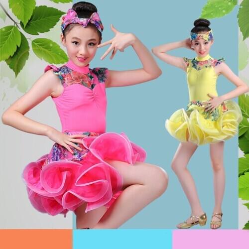 Girls Latin Dance Dress Children Long Sleeve Dance Leotard Skirt Sets Performance Competition Standard Kids Princess Costumes
