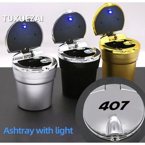 For Peugeot 407 With Lid With Led Lights Car Logo Creative Personality Ashtray Car Emblem Auto Accessories Fashion Car Ashtray