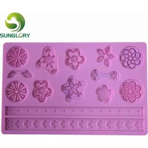 Bakeware Gum Paste 3D Silicone Lace Mold Fondant Decoration Flower Silicone Cake Mold DIY Baking Tool Cake Decorating Tools Pink
