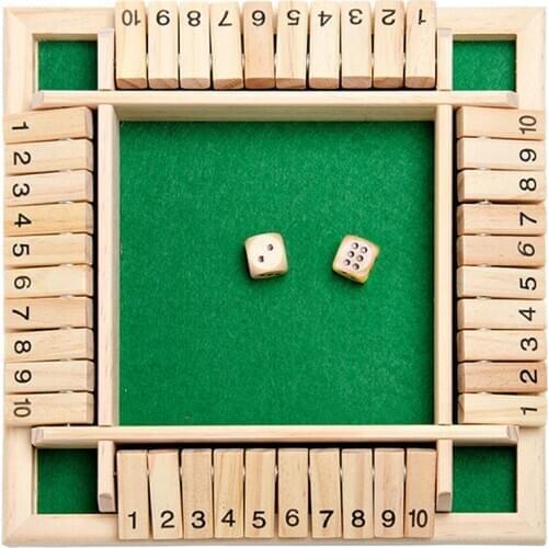 Shut The Box Dice Board Game Educational Interesting Toy 4 Sided 10 Number Wooden Flaps Dice Game Bar Party Toys For 4 People